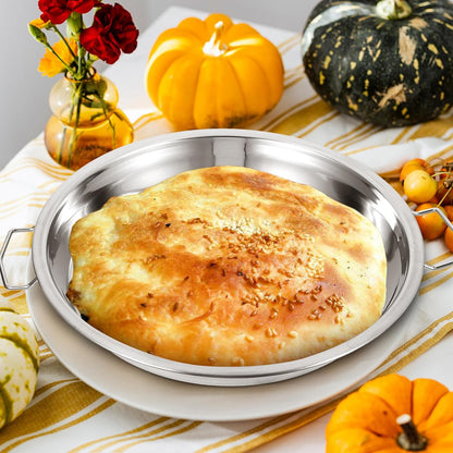 Luxshiny 2PCS Stainless Steel Roasting Pan, Round Baking Tray for Pizza and Turkey