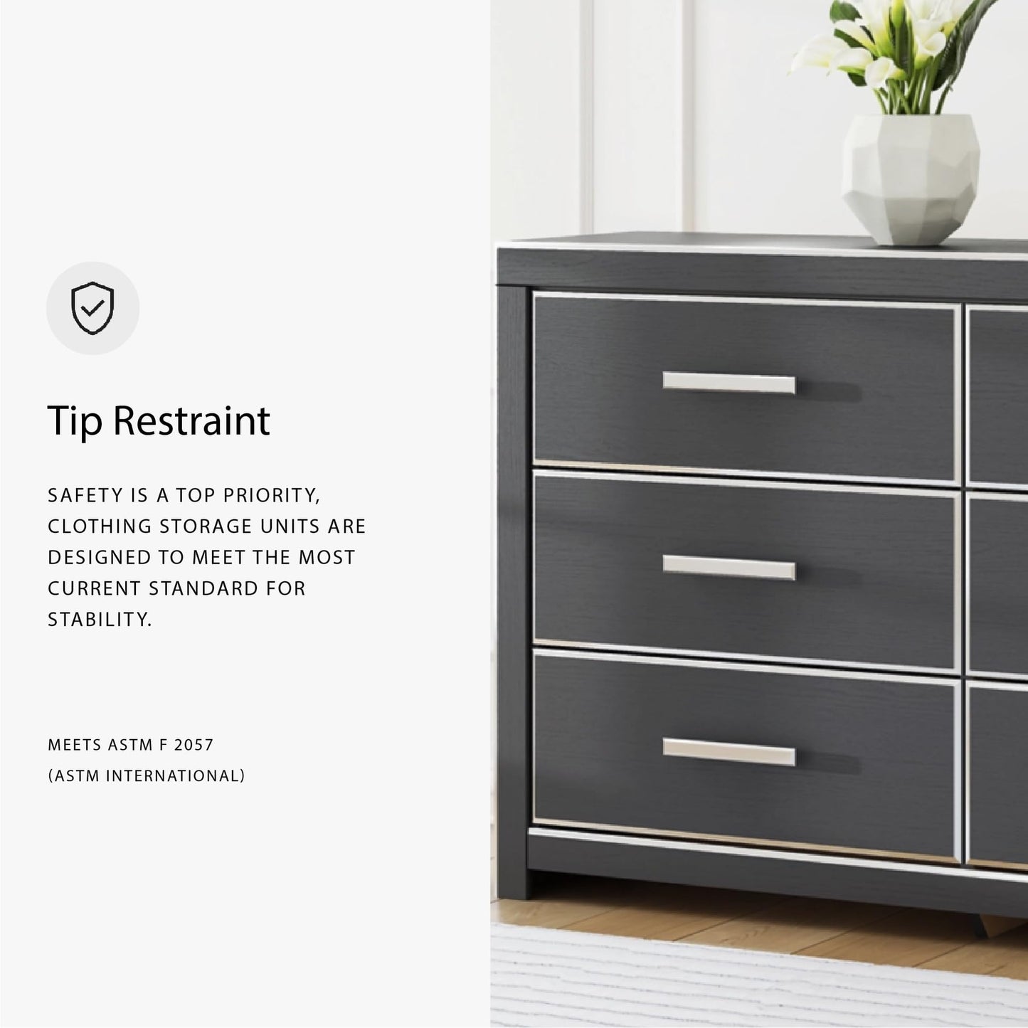 Signature Design by Ashley Ravalori Contemporary 6-Drawer Dresser with Wood Finish, Black