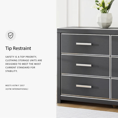 Signature Design by Ashley Ravalori Contemporary 6-Drawer Dresser with Wood Finish, Black