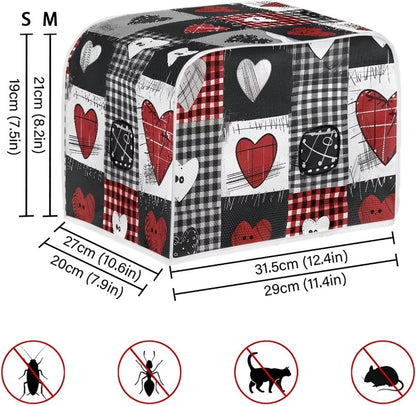 Bulopur Microwave Toaster Cover, Red Black White Love Heart Lattice, Quilted Dust Protection for Standard Toasters