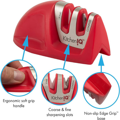 50883 Edge Grip 2-Stage Knife Sharpener - Red, Coarse & Fine Sharpeners, Compact, Non-Slip Base