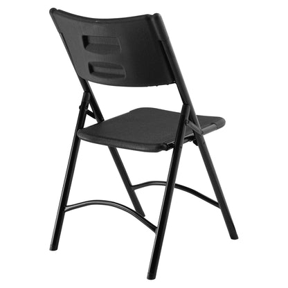 National Public Seating 600 Series Heavy Duty Plastic Lightweight Portable Folding Chair with Steel Frame and 2 Cross Braces, Black - 4 Pack