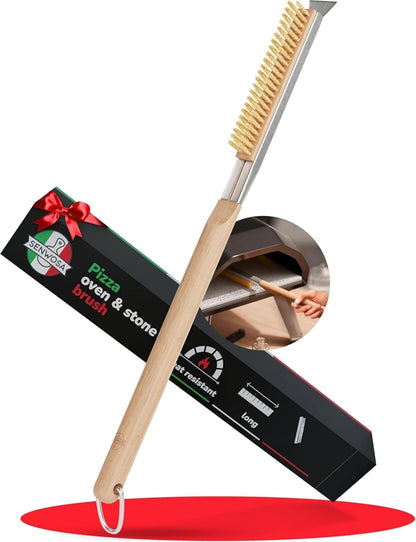 22 Senwosa Pizza Oven Brush with Stone Scraper - Heat Resistant Stainless Steel Bristles, Extra Long Handle - Universal