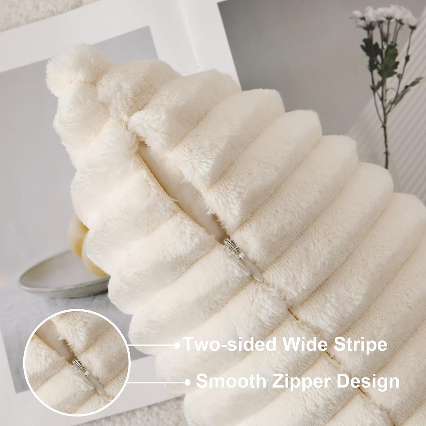 14x24 Inch Set 1 UGASA Lumbar Throw Pillow Cover of Super Soft Faux Fur Decorative Pillow Case Plush Flannel Texture