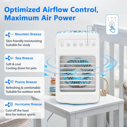 Portable Air Conditioners with 180° Oscillation, Mini AC Unit, 4 Wind Speeds, Large Water Tank for Room