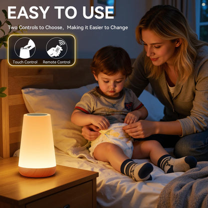 Auxmir LED Night Light Bedside Lamp Touch and Remote Control Dimmable Tabletop 13 RGB Colors Changing 5 Brightness Adjustable Rechargeable Portable Lamp for Baby Kids Nursery Bedroom Bathroom Camping