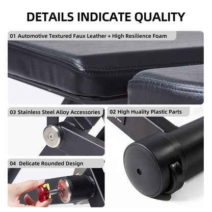 DHT Weight Bench, Adjustable Weight Benches for Home Gym, Workout Bench with Fast Folding, Incline Decline Bench Press for Full Body, Black
