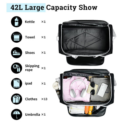 Gym Bag for Men - 55L Black Durable Large Duffle Bag for Travel, Workout, Fitness & Sport