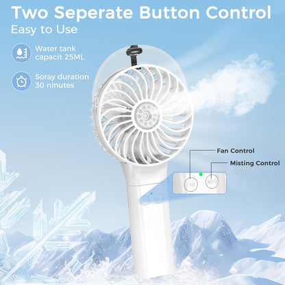 COMLIFE Portable Handheld Misting Fan, 3000mAh Rechargeable Battery Operated Spray Water Mist Fan for Travel