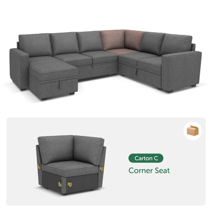 HONBAY Corner Seat for Sectional Sleeper Sofa, Corner Module for Modular Sleeper Couch with Pull Out Bed, Dark Grey