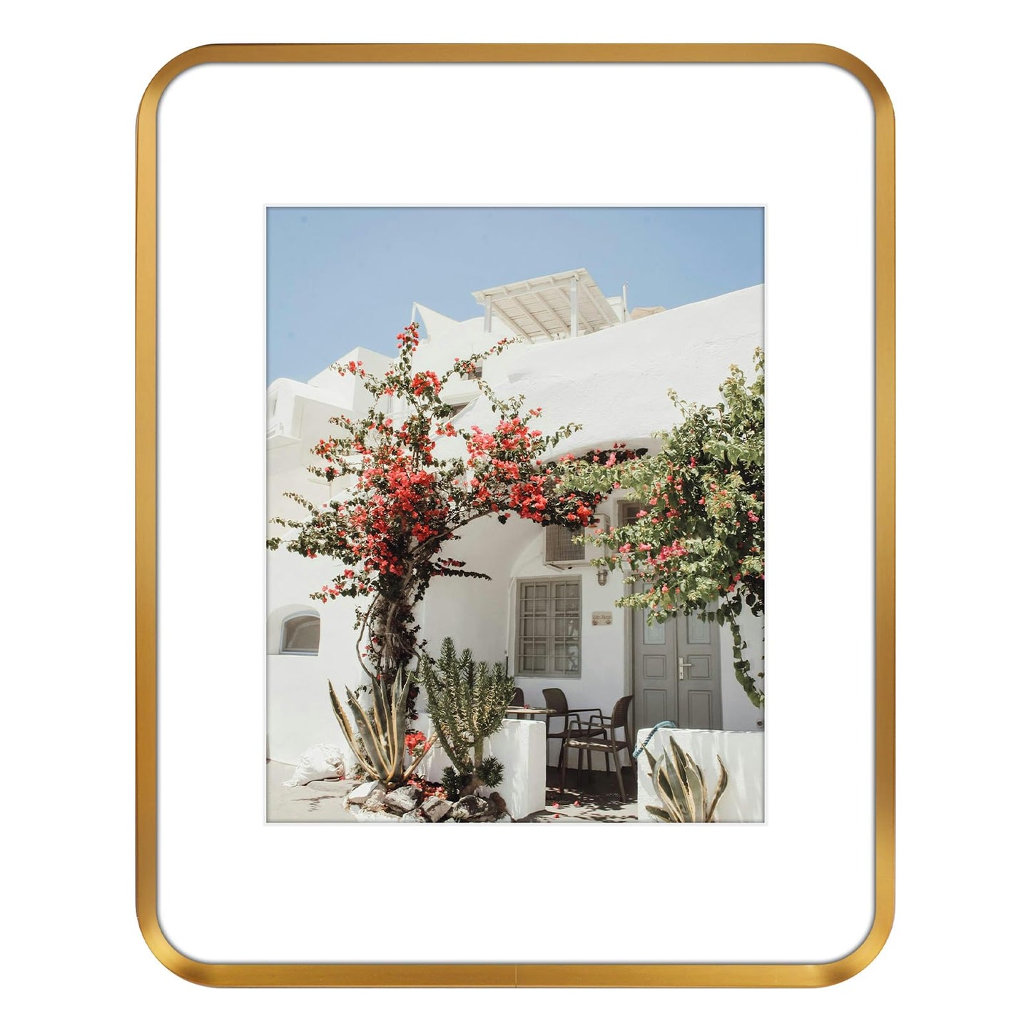 Golden State Art 11x14 Aluminum Picture Frame Bronze Gold - With Mat for 8x10 Photo or Without Mat for Round Edges 11 x 14 Photo with 1-inch Radius Corner - Real Glass - Matte Modern Wall Decor