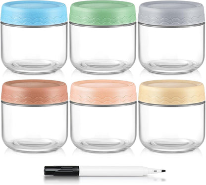DRKIO 10 Oz Overnight Oats Containers with Lids, 6 Pack Glass Storage Jars for Meal Prep, Snacks, Yogurt