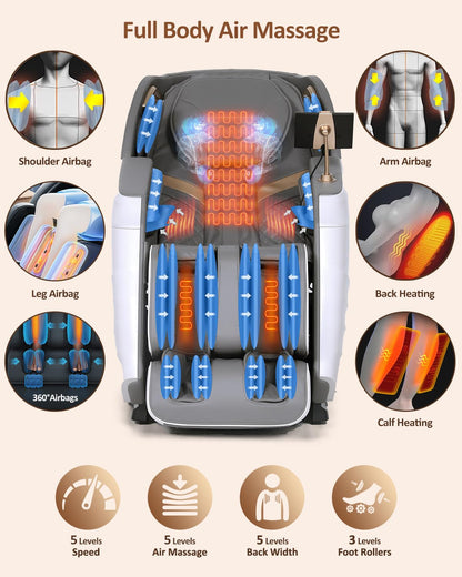 RELX 2026 Massage Chair Full Body, 20 Modes Zero Gravity SL-Track Shiatsu Massage Chair Built-in Heat System, Airbag Massage with Body Scan, Deep Yoga Stretch, Calfrest Extension and AI Control(White)