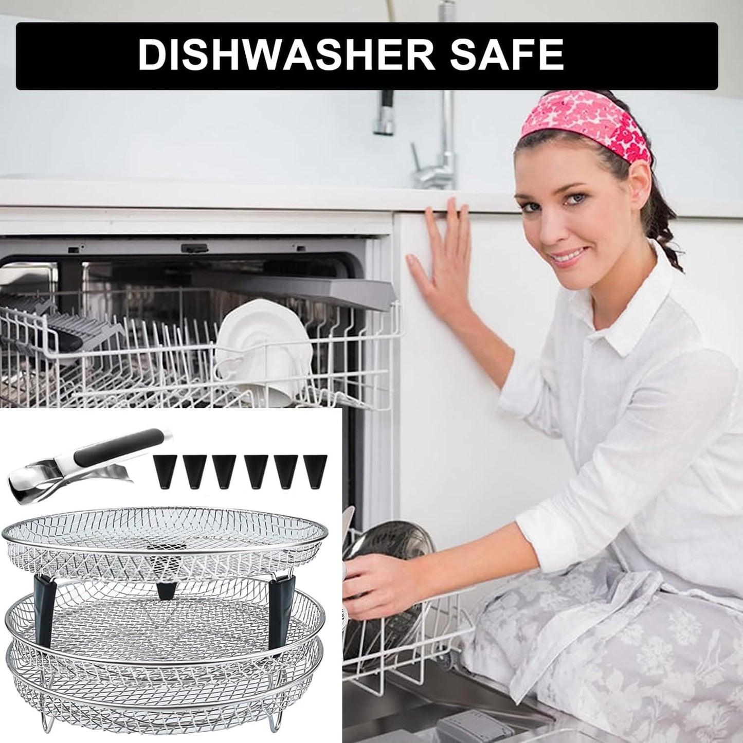 Upgrade 8inch Square Air Fryer Rack,Three Stacktable Dehydrator Rack,Square Air Fryer Accessories,Only Fit for Air fryer which inner size ≥8.7 inch(Square)