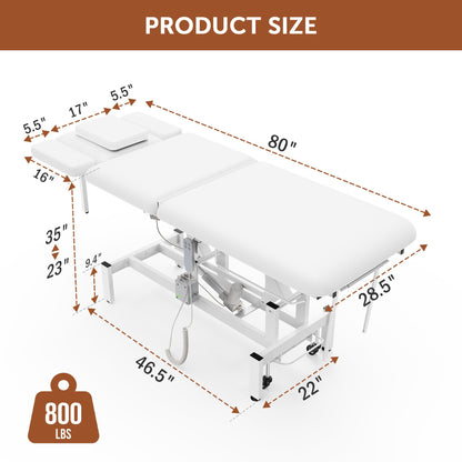 Dolonm 2 Motors Electric Massage Table, Hydraulic Electric Lift Adjustable Waist and Height Lifting Functions for Treatment, Physical Therapy, Spinal Massage, Facial Spa, Waxing, Tattooing - White