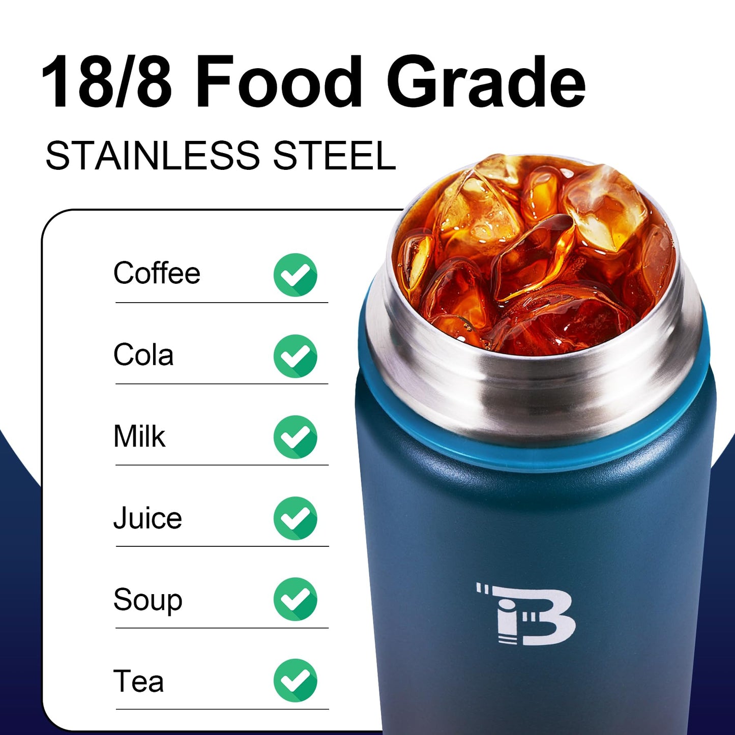 TOPBADE 32oz Water Bottle Stainless Steel with Straw, Insulated Water Bottle with Paracord Handle & Spout Lids, Double Wall Sweat-Proof BPA-Free Metal Insulated Flask BLUE BLACK