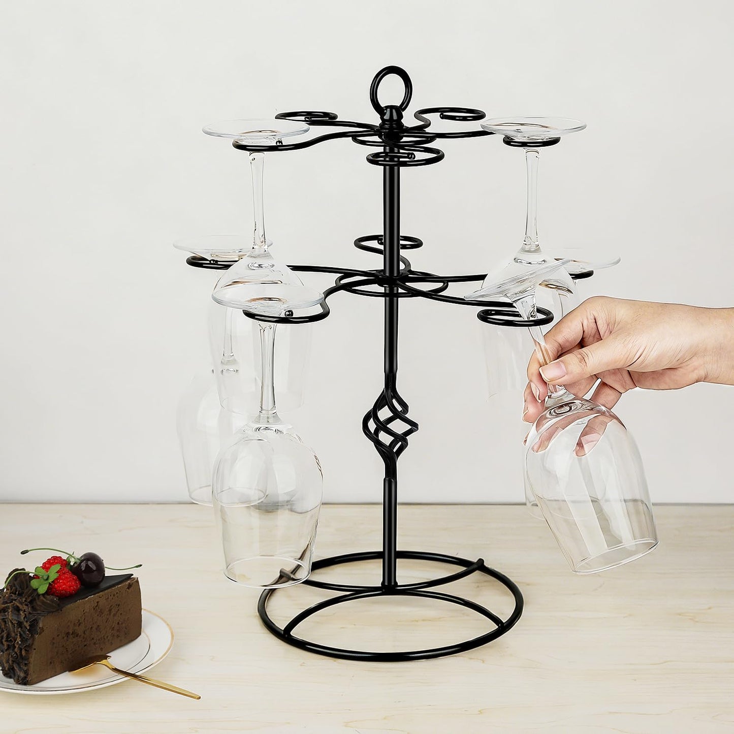 QPIX DIGITAL Wine Glass Rack 2 Tier 10 Holders Wine Glasses Stand, Black Champagne Tower Stand Countertop Tabletop Stemware Rack for Home and Bar Storage,Wine Glass Display Easy Assembly