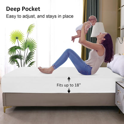 18'', 39'' 75'') Twin Mattress Protector Waterproof, Fitted Sheet Style Breathable Mattress Cover with Deep Pocket Fits