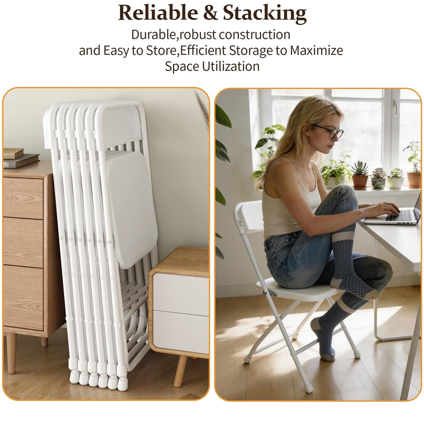 MuLu Evo 20 Pack Folding Chairs, Portable Party Chairs, Stackable Commercial Seat with Steel Frame, White Plastic Seat, Capacity for 350lb, for Office Wedding Party Patio Dining Events