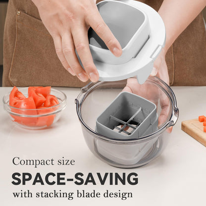 Vegetable Chopper Bowel Multi-functional 3 Interchangeable Blades Onion Chopper French Fry Cutter Veggie Dicer for Cucumber, Tomato, Zucchini, Carrot, Citrus