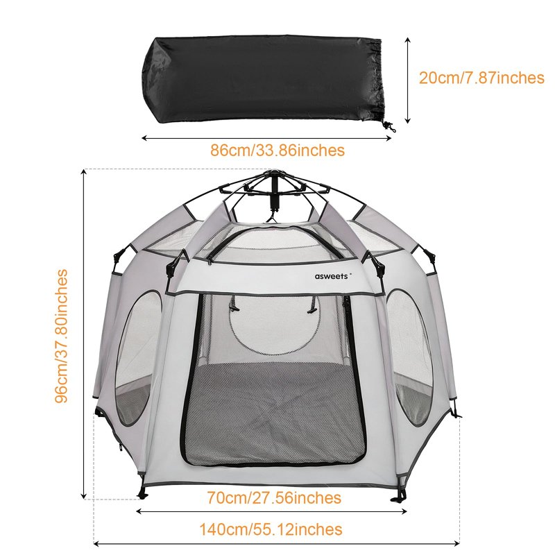 Asweets 4 in 1 Pop Up Playpen Indoor and Outdoor Portable, Lightweight Baby Playpen with Travel Bag,Baby Beach Tent and Play Toddler Play Yard Canopy(Light Grey)