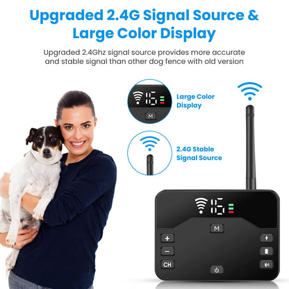 Wireless Dog Fence, 2-in-1 Electric Pet Containment System & Remote Training Collar, Rechargeable & Waterproof Shock Collar for Small Medium Large Dogs, Adjustable Range Up to 800ft