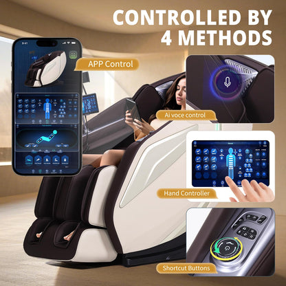 HealthRelife 4D Massage Chair Full Body Zero Gravity Recliner - 55“ SL-Track,15 Auto Modes,11 Massage Technique,40 Airbags Massage,with Yoga Stretch,APP Control,Shiatsu Foot Massage(Coffee)