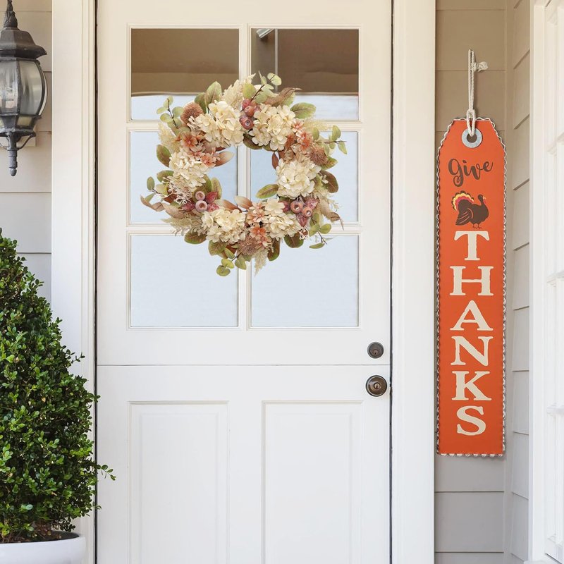 BINFEN 18 Inch Lush Fall Wreath for Front Door, Boho Brown Outdoor Wreath with Faux Dried Hydrangea Pampas Burlap & Flowers, Farmhouse Fall Winter Thanksgiving Harvest Décor