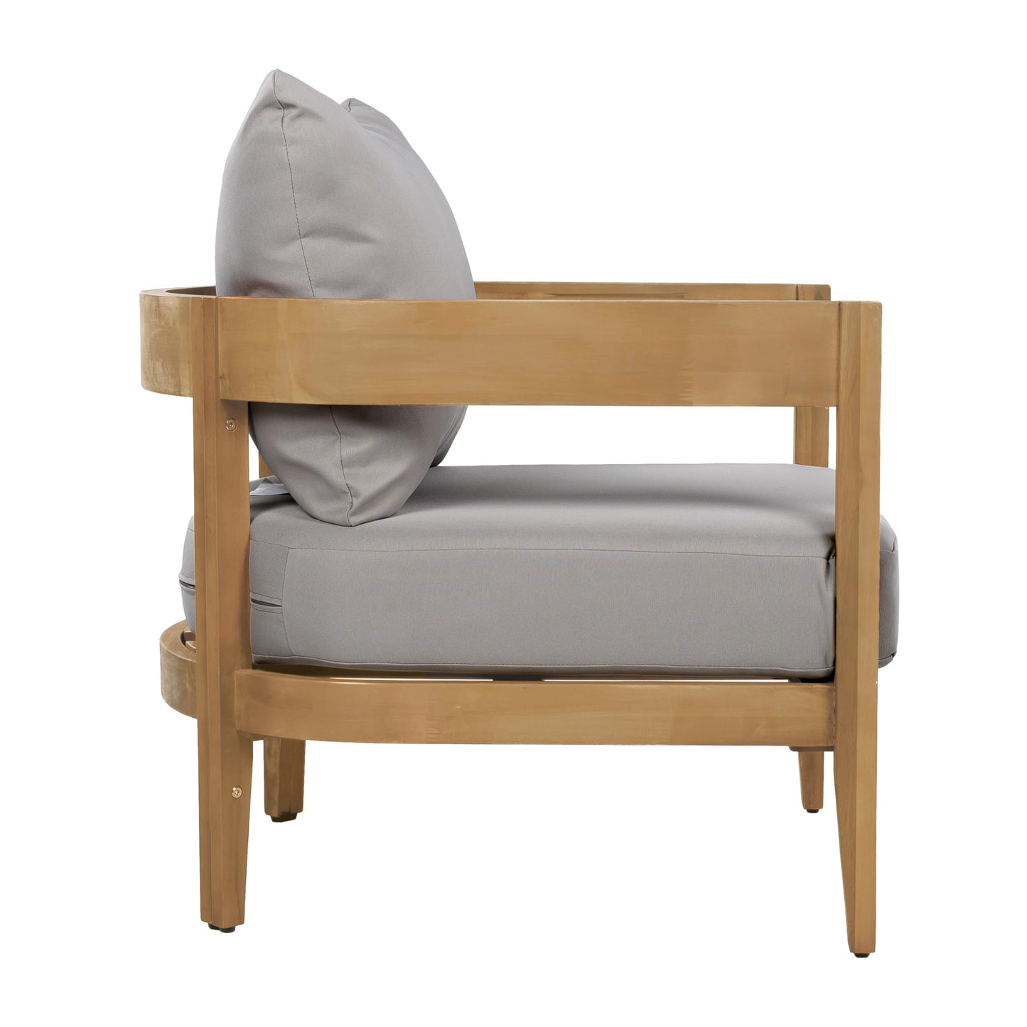 Christopher Knight Home Nadine Acacia Wood Club Chair, Outdoor Accent Chair, Tub Shape Design Armchair, Comfort Cushions Seating, Slat Open Back Reading Sofa for Balcony Backyard Garden, Teak+Gray