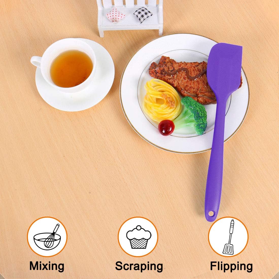 uxcell 2 Pcs Silicone Spatula Set, Heat Resistant Kitchen Rubber Turner for Cooking, Baking, Mixing, Purple