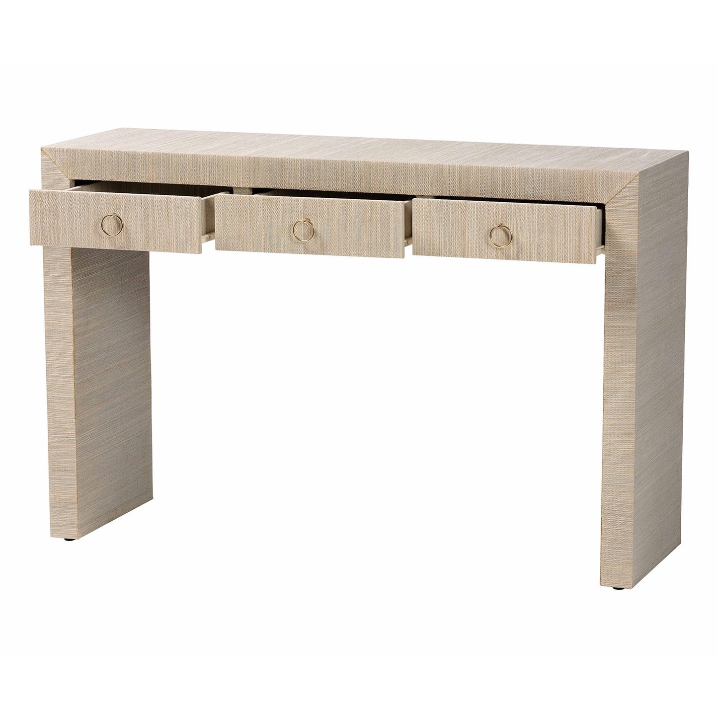 bali & pari Cielo Bohemian Woven Natural Grasscloth 3-Drawer Console Table