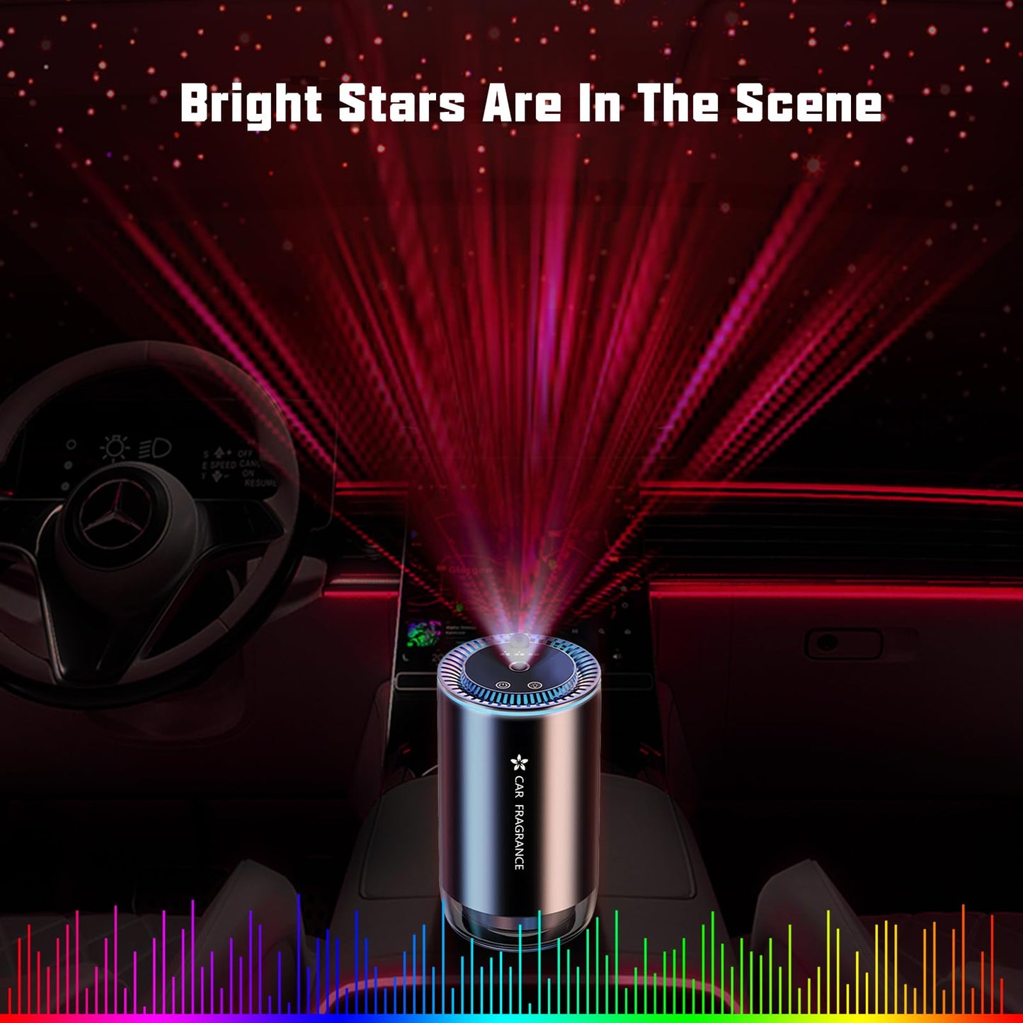 Smart Car Air Freshener Diffuser with Starry Sky Projection and 50ml Perfume, 3 Mode Adjustable Rechargeable Car Aroma Diffuser,Auto On/Off Intelligent,Cologne