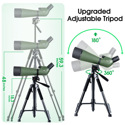 25-75x80 Spotting Scope with Full Size Tripod Carrying Bag and Phone Adapter Spotter Scope for Target Shooting for Bird Watching Wildlife Viewing Green