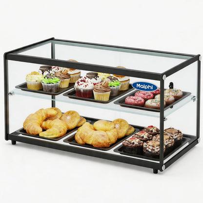 Malphi 29in. Tiered Pastry Bakery Display Case with Glass Shelf and Sliding Door,3cu. ft. Capacity|Large Bread Cookie Display Box | 29.3" x 15.3" x 15.4"