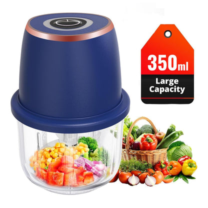 Electric Garlic Chopper 350ml, Powerful Portable Mini Food Processor, 1 Head 6 Blades, 1200mAh USB Rechargeable One-Touch Mincer for Garlic, Onion & Herbs, Auto Shut-Off, Noise-Reducing Base(Blue)