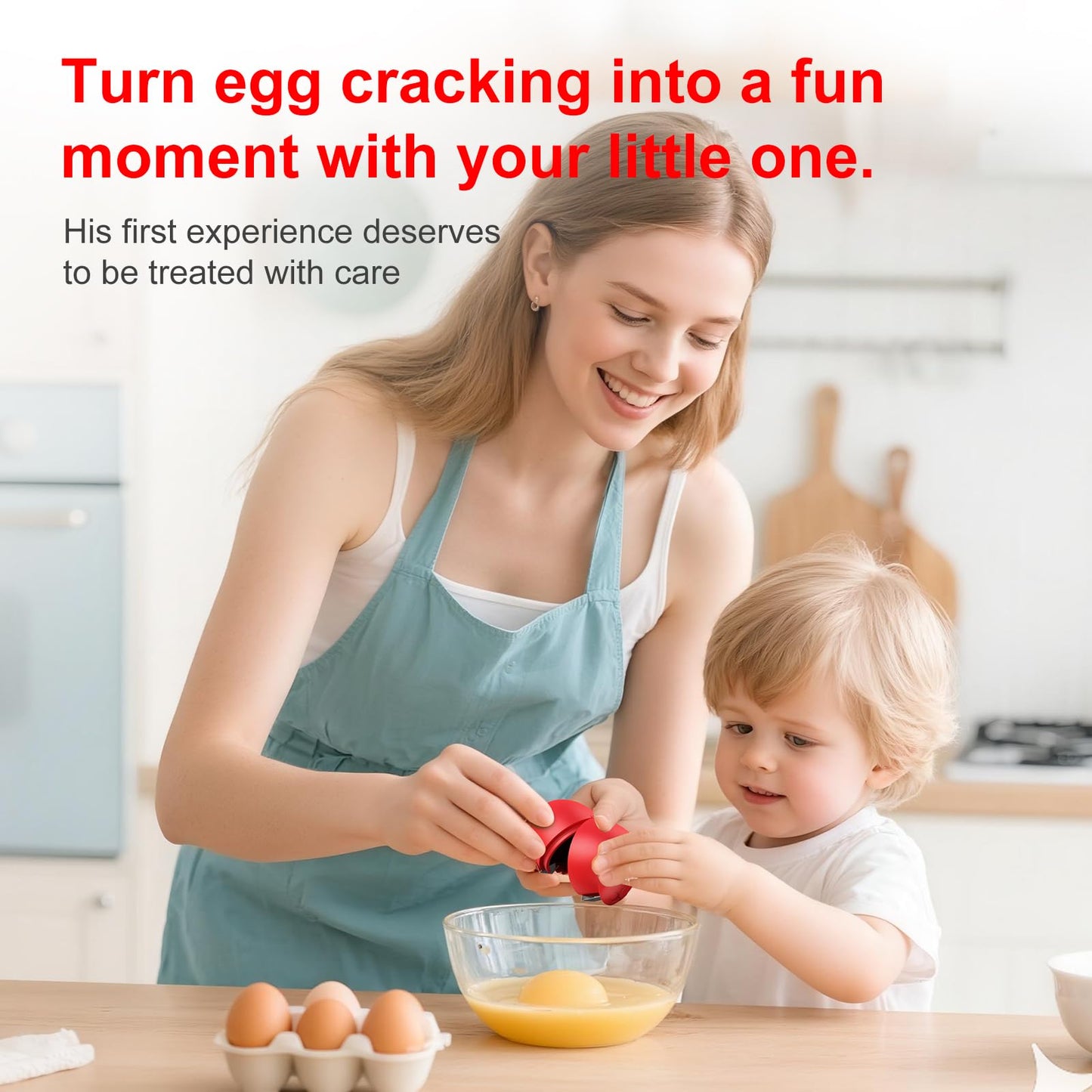PowCube Egg Cracker, Silicone Egg Shell Opener, Cute Egg Shaped Design, Opens Eggs with Ease, A Little Happiness Boost for Your Kitchen. (Color: Red, 1-Pack)
