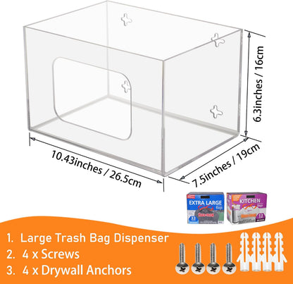 Extra Large Trash Bag Dispenser Roll Holder, Wall Mount Acrylic Kitchen Under Sink Organizer for 13 30 33 Gallon