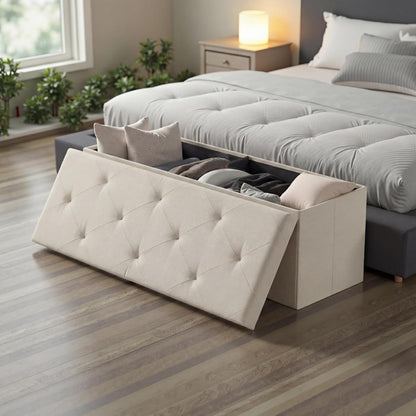 43in 660lbs, DUMOS Foldable Storage Ottoman Bench, Storage Chest, Large End of Bed Foot Rest Stool with Padded Seat