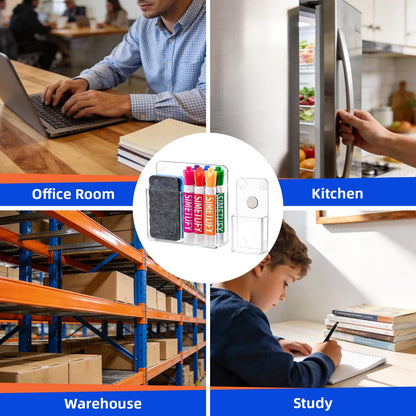 Simetufy Magnetic Pen Holder, 2 Pack Magnetic Dry Erase Marker Holder, Non-slip Acrylic Pen Holder for Fridge, Pencil Organizer for Refrigerator, Whiteboard, Locker Accessories