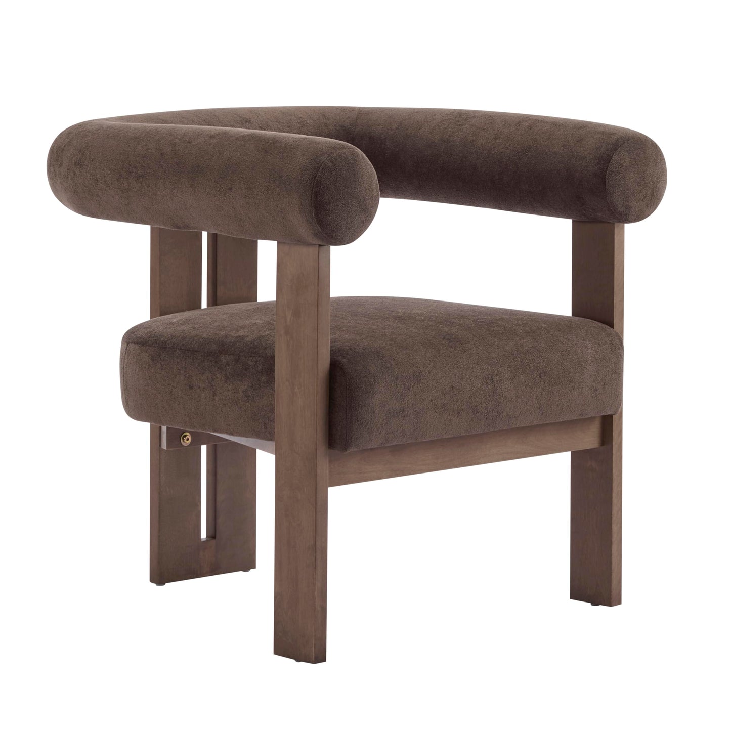 Christopher Knight Home Rones Modern Velvet Upholstered Accent Chair, Wooden Living Room Club Chair with Curved Backrest, Minimalist Bedroom Comfy Reading Chair, Thick Padded Seat, Dark Brown+Walnut