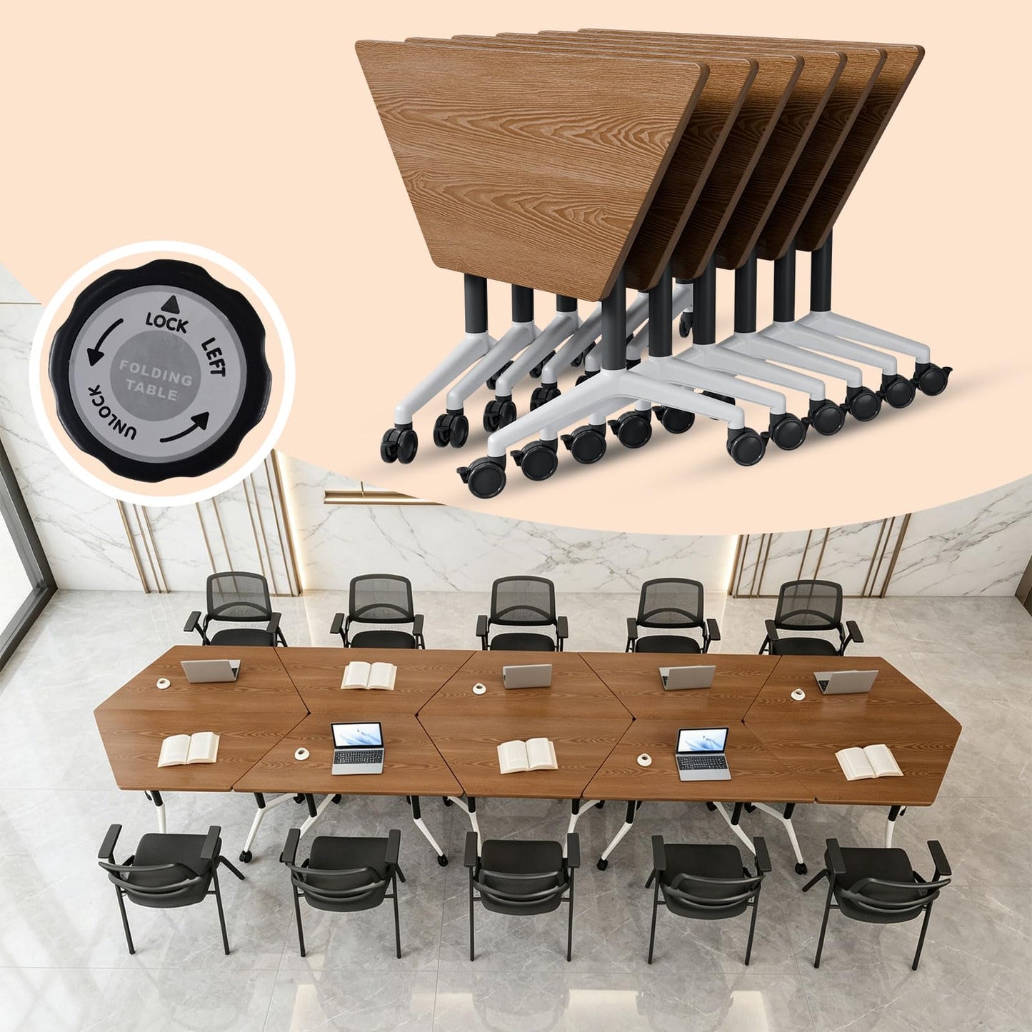 Folding Conference Table,Mobile Conference Room Tables with Wheels,47.2In Modern Seminar Tables,Flip Top Training Table for Office Classroom,Space-Saving Design