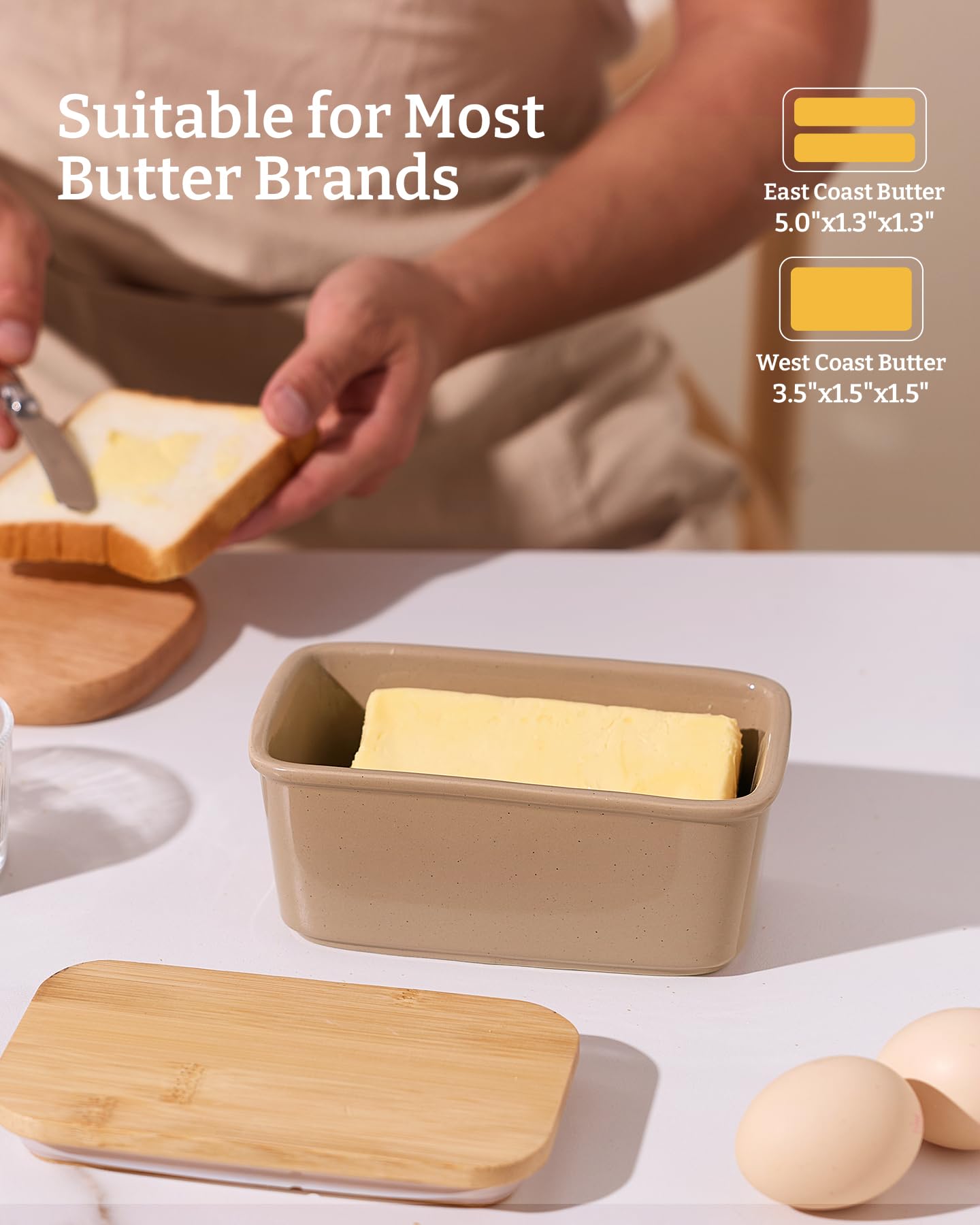 Famiware Milkyway Butter Dish with Lid for Countertop, Large Ceramic Butter Dish, Butter Keeper Holder with Airtight Cover, Kitchen Decor and Accessories for Kitchen Gifts (Cinnamon Brown)