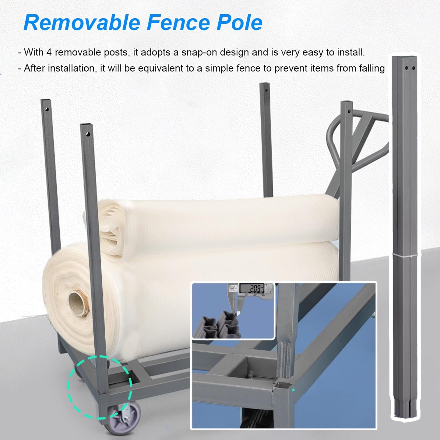 Folding Platform Trolley with Removable Armrest and Fence Pole, Heavy Duty Commercial Pulling Cart for Warehouse Factory Workshop, Easy Installation