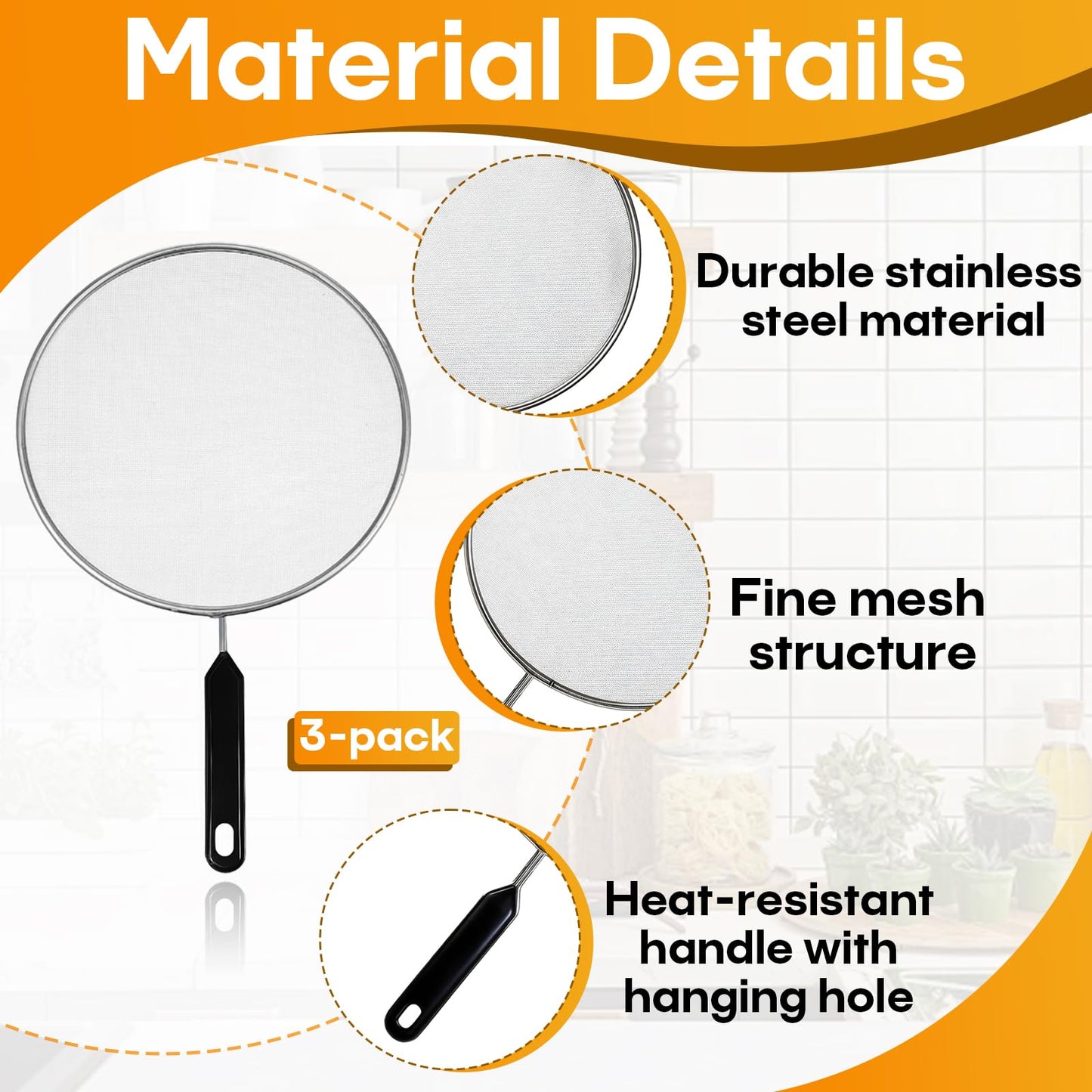 8 Inch Splatter Screen for Frying Pan, Stainless Steel Grease Splatter Guard with Fine Mesh and Heat-Resistant Handle, Kitchen Oil Splash Guard for Cooking and Frying