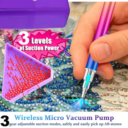 Diamond Art Painting Vacuum Pen Kit, Electric Diamond Art Pen with Screw Multiplacers, Roller, Storage Tray, No Wax Needed Diamond Art Accessories DIY 5D Art Craft Jewelry Bead Rhinestones (Pink)