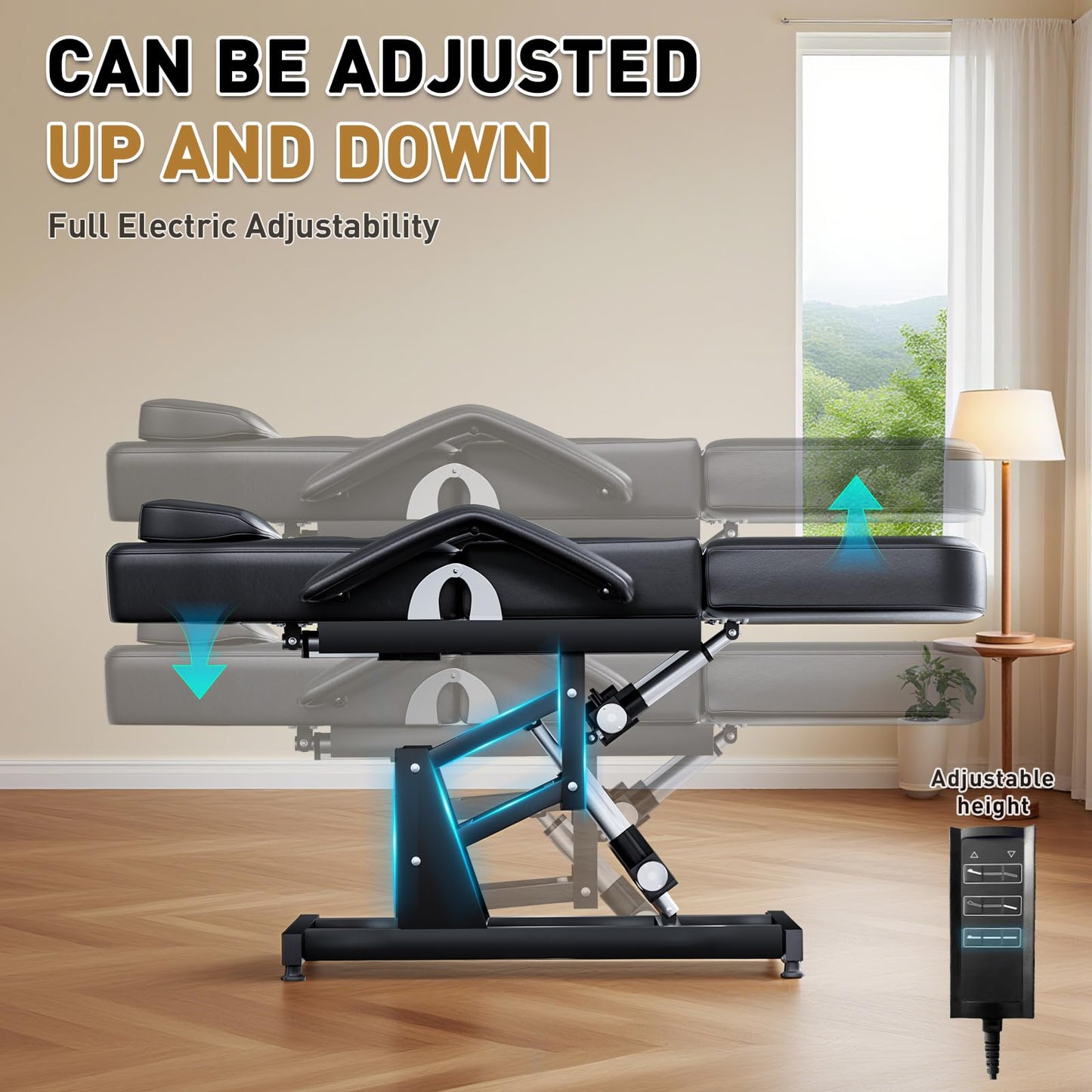 kaiwrxin Fully Electric Massage Table with Lift, 1500lbs Capacity - Professional Adjustable Facial Bed for Estheticians, Spa & Waxing, Heavy-Duty 550lbs Capacity 2r1 (Black - Fully)