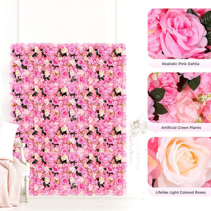 GOUZIBHD 24x16in Flower Wall Panels Wedding Party Bouquet Wall Backdrop, Faux Roses Artificial Flower Wall Background, Flower Wall Panel for Party Bridal Event Decor(Size:12PCS)