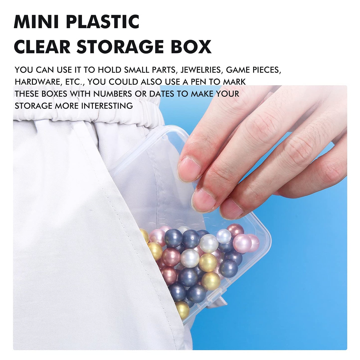 Jetec 30 Pieces Mini Plastic Clear Beads Storage Containers Box for Collecting Small Items, Beads, Jewelry, Business Cards, Game Pieces, Crafts (3.3 x 3.3 x 1.1 Inch)