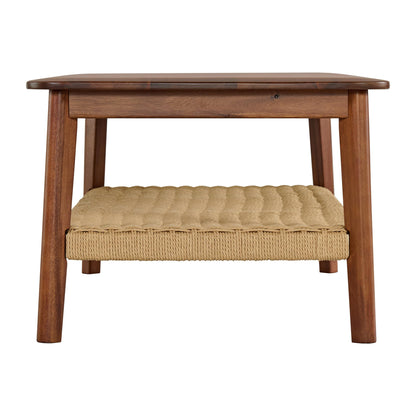 Alaterre Furniture Calais 48 Inch Rectangular Solid Wood Coffee Table with Woven Storage Shelf – Mid Century Modern 2-Tier Living Room Table (Chestnut)
