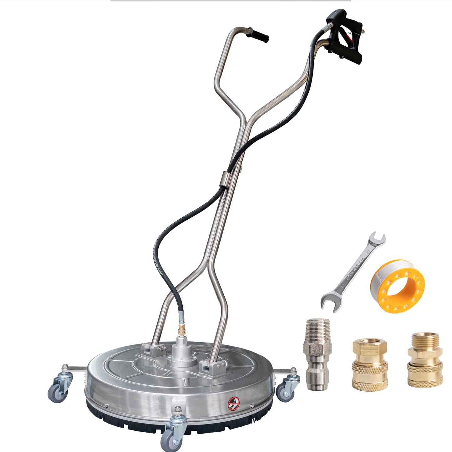 Hourleey 30" Pressure Washer Surface Cleaner with Dual Handles, Stainless Steel Surface Cleaner with 4 Wheels for Driveways, Pathway, Sidewalks, Patios, Decks, 4500 PSI with 3/8" Quick Connector Kit